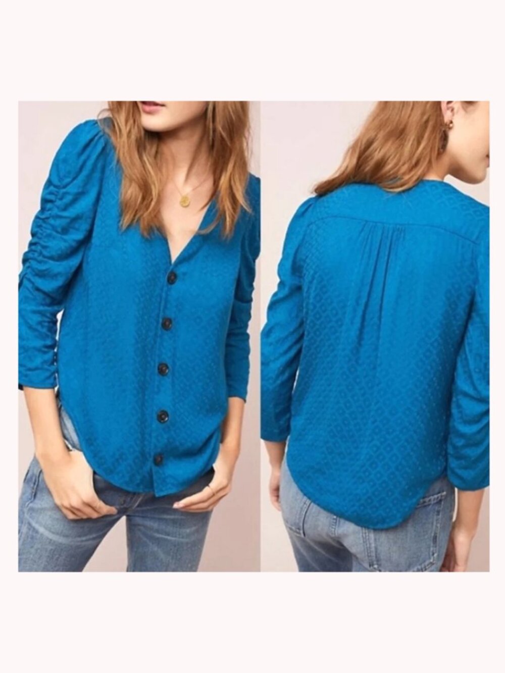 Anthropologie Maeve Rhombus Blouse Cobalt Royal Blue Top Size 10P